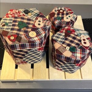 Christmas Nesting Patchwork Fabric Storage Boxes Crafted Octagon